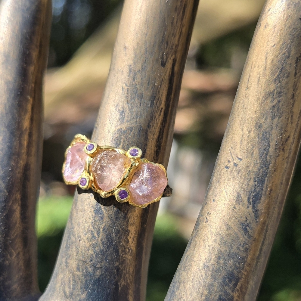 HOST PICK🎉Pink Tourmaline & Amethyst Gemstone Sterling Rhodium&Gold Ring Sz7.25 - Picture 3 of 9